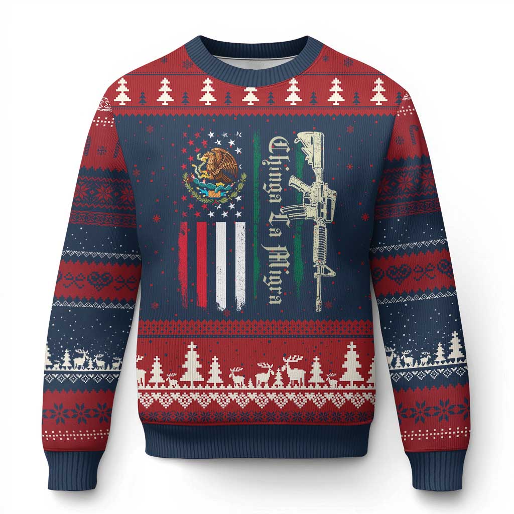 Funny Chinga La Migra Ugly Christmas Sweater Gun Vintage Mexican Flag TS11 Navy Red Print Your Wear