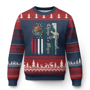 Funny Chinga La Migra Ugly Christmas Sweater Gun Vintage Mexican Flag TS11 Navy Red Print Your Wear
