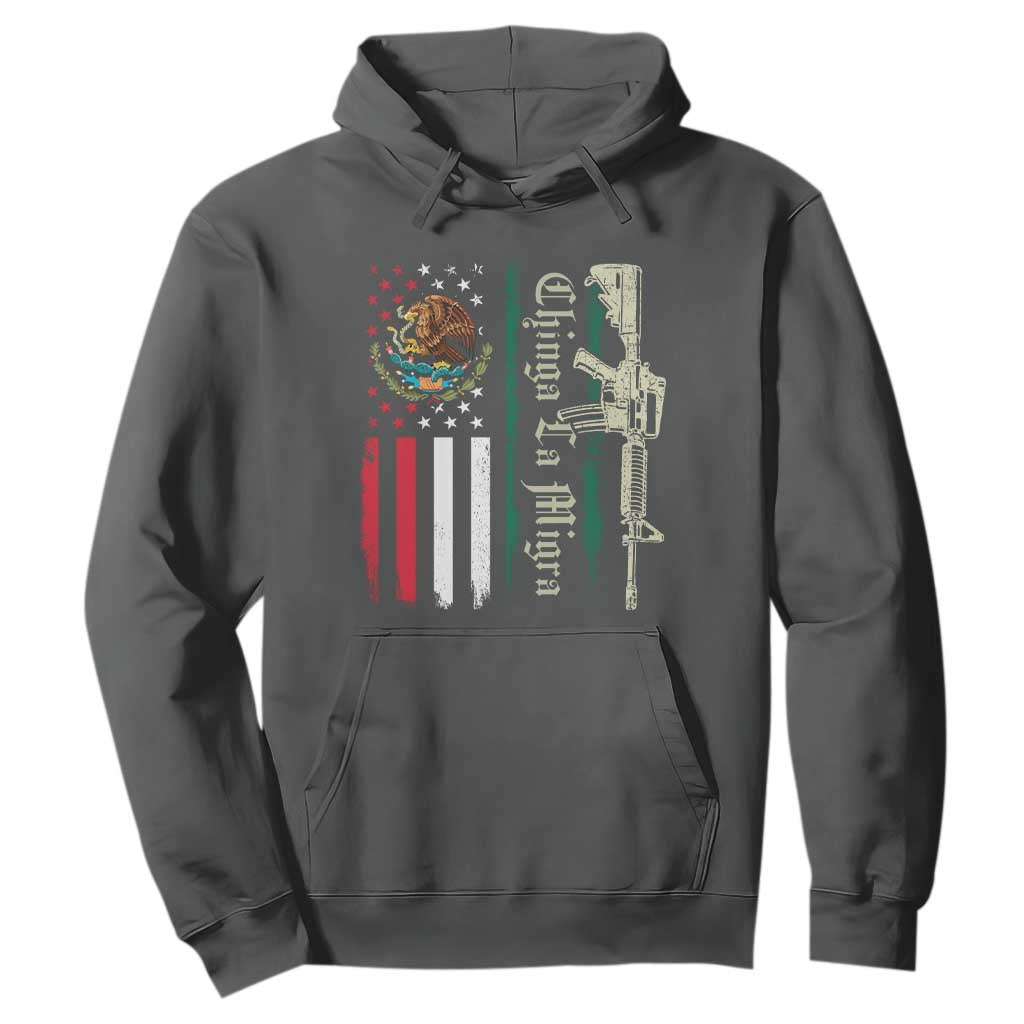 Funny Chinga La Migra Hoodie Gun Vintage Mexican Flag TS11 Dark Heather Print Your Wear