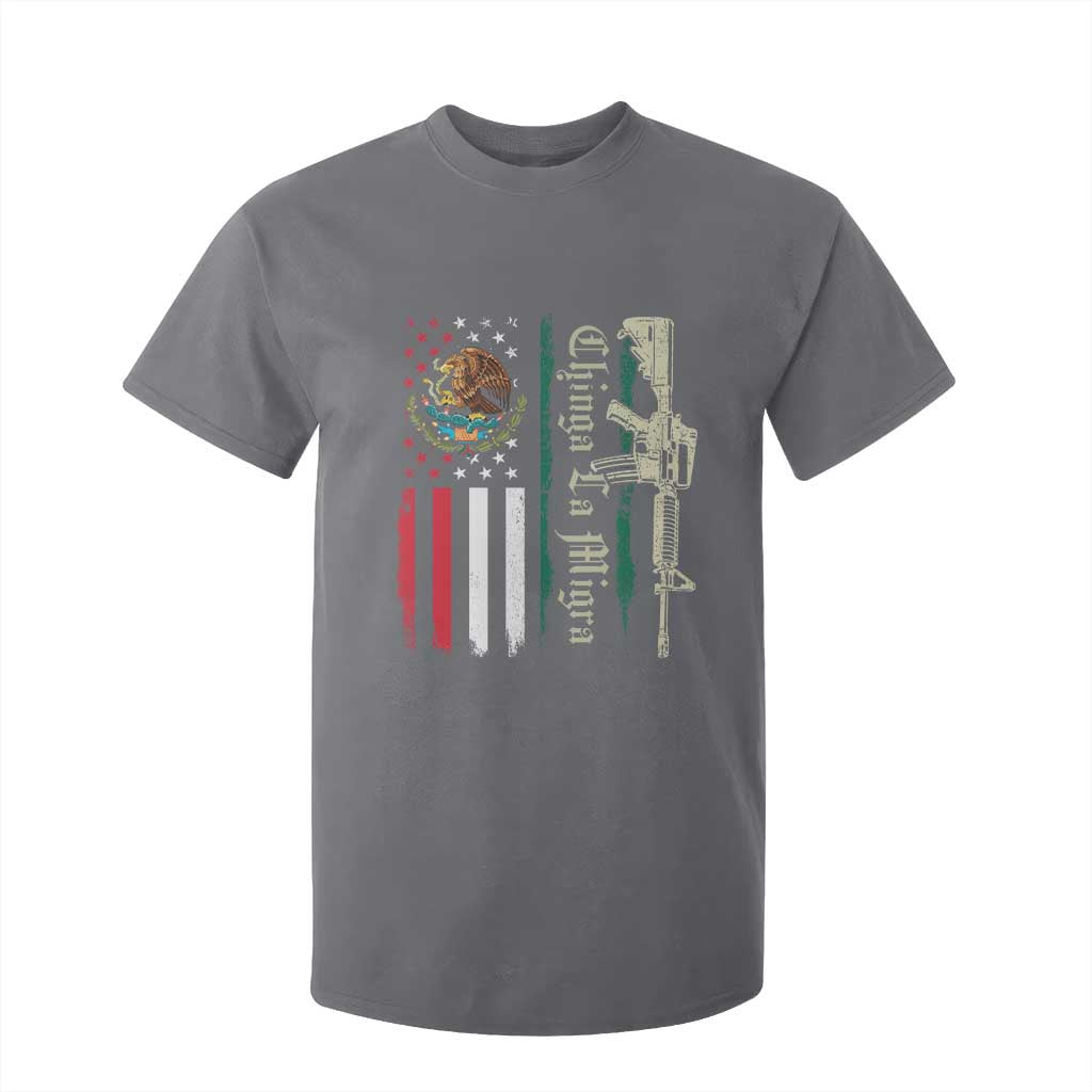 Funny Chinga La Migra T Shirt For Kid Gun Vintage Mexican Flag TS11 Charcoal Print Your Wear