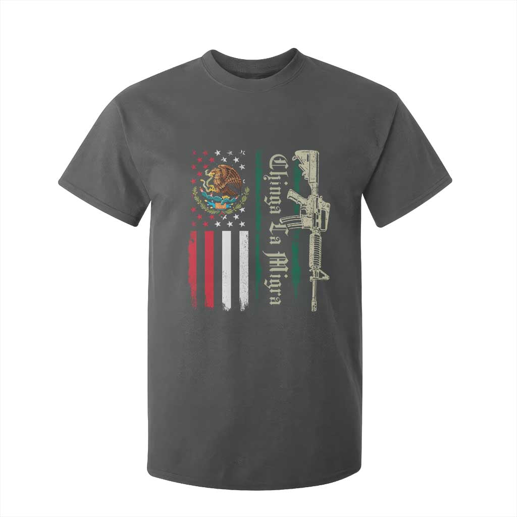 Funny Chinga La Migra T Shirt For Kid Gun Vintage Mexican Flag TS11 Dark Heather Print Your Wear
