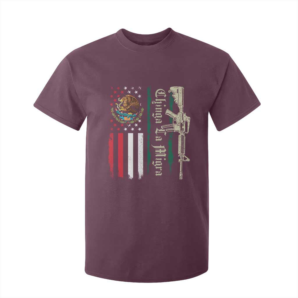 Funny Chinga La Migra T Shirt For Kid Gun Vintage Mexican Flag TS11 Maroon Print Your Wear