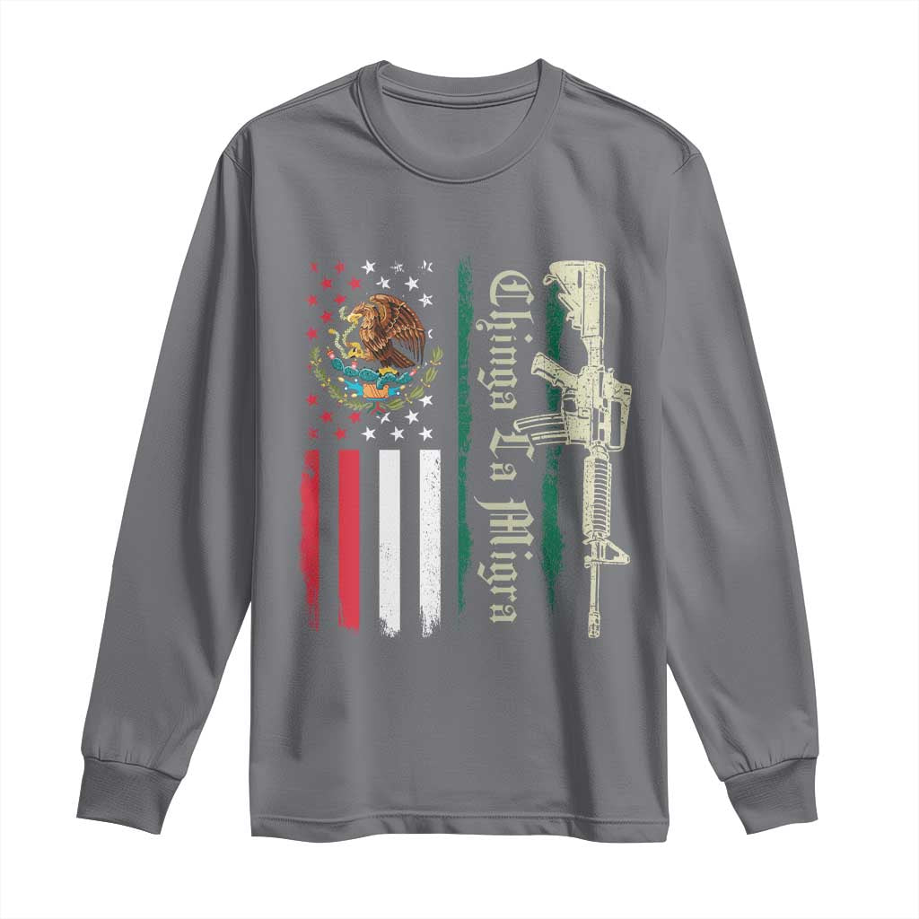 Funny Chinga La Migra Long Sleeve Shirt Gun Vintage Mexican Flag TS11 Charcoal Print Your Wear