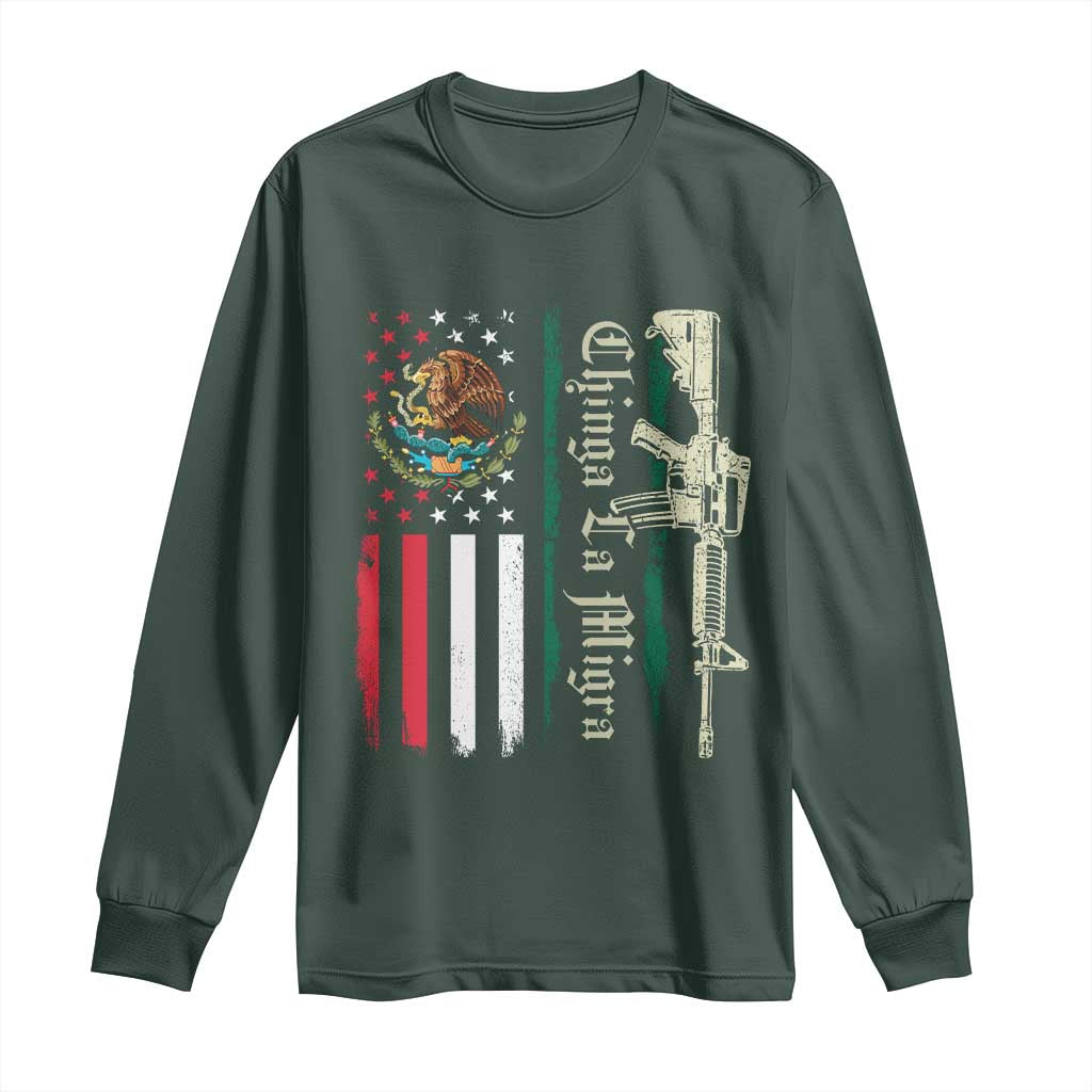 Funny Chinga La Migra Long Sleeve Shirt Gun Vintage Mexican Flag TS11 Dark Forest Green Print Your Wear