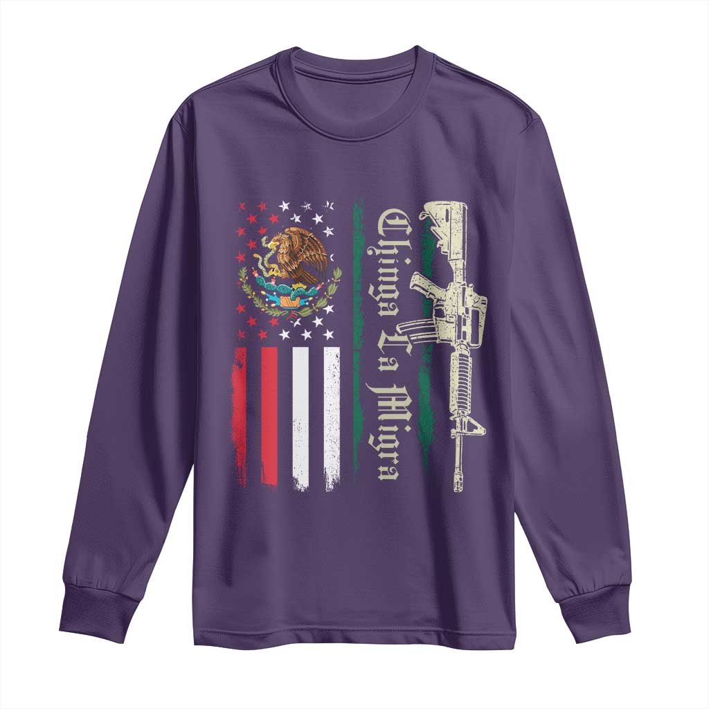 Funny Chinga La Migra Long Sleeve Shirt Gun Vintage Mexican Flag TS11 Purple Print Your Wear