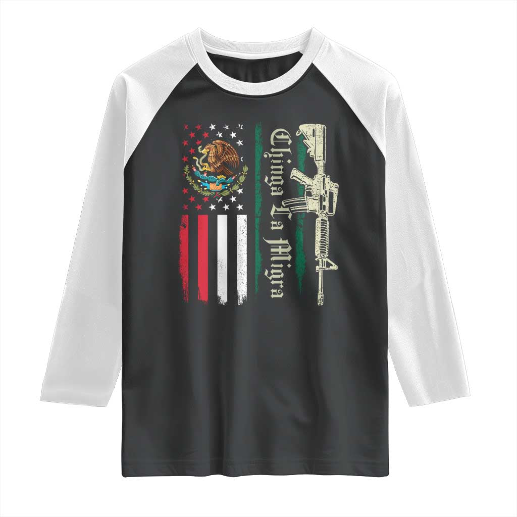 Funny Chinga La Migra Raglan Shirt Gun Vintage Mexican Flag TS11 Black White Print Your Wear
