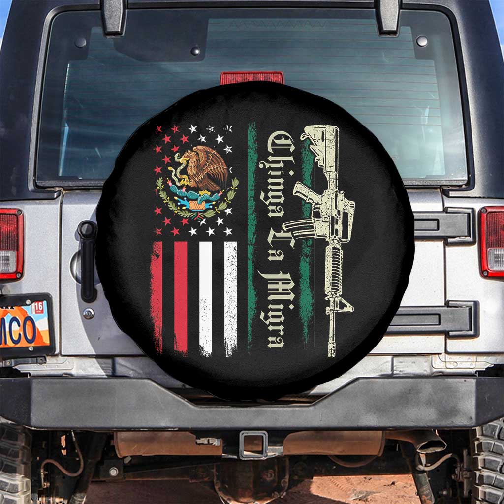 Funny Chinga La Migra Spare Tire Cover Gun Vintage Mexican Flag TS11 No hole Black Print Your Wear