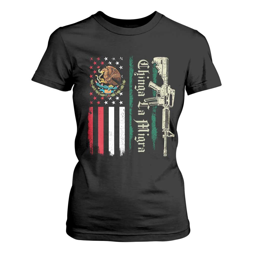 Funny Chinga La Migra T Shirt For Women Gun Vintage Mexican Flag TS11 Black Print Your Wear