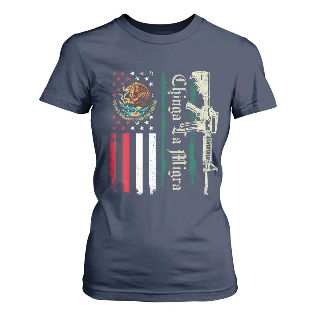Funny Chinga La Migra T Shirt For Women Gun Vintage Mexican Flag TS11 Navy Print Your Wear