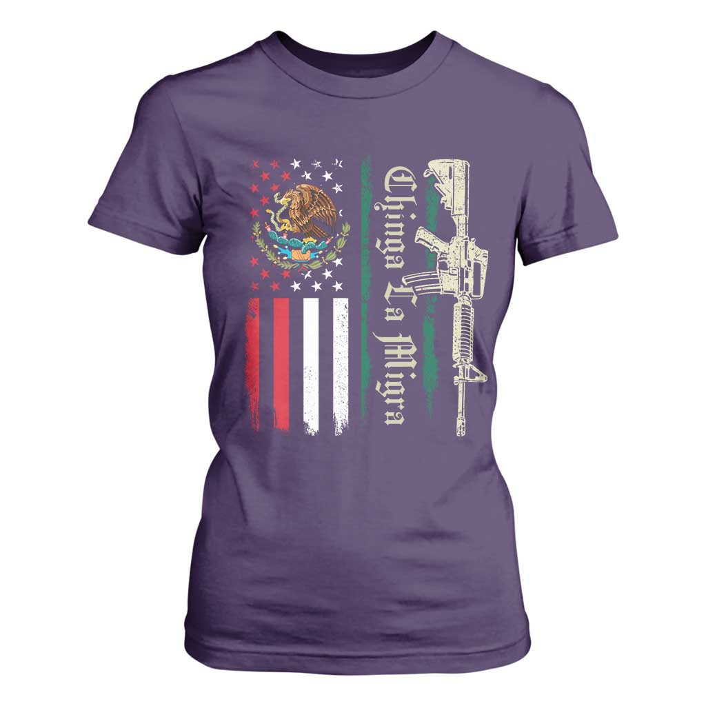 Funny Chinga La Migra T Shirt For Women Gun Vintage Mexican Flag TS11 Purple Print Your Wear