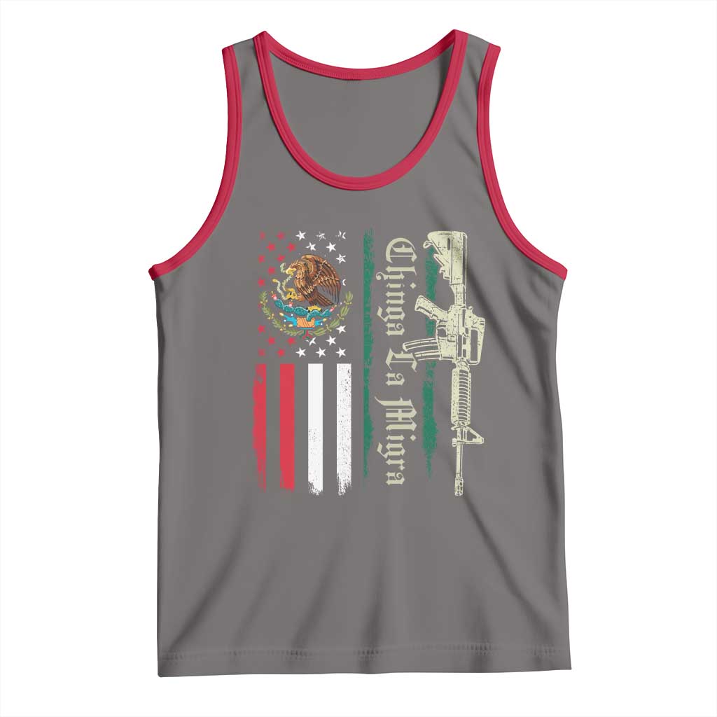 Funny Chinga La Migra Tank Top Gun Vintage Mexican Flag TS11 Deep Heather Red Print Your Wear