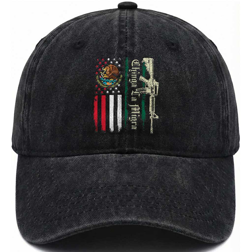 Funny Chinga La Migra Washed Cotton Baseball Cap Gun Vintage Mexican Flag TS11 Print Your Wear