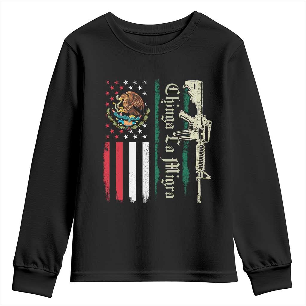 Funny Chinga La Migra Youth Sweatshirt Gun Vintage Mexican Flag TS11 Black Print Your Wear