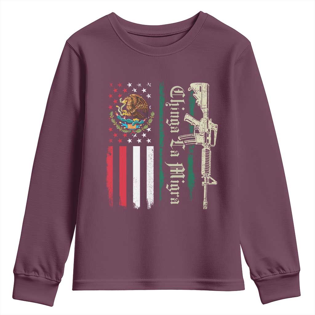 Funny Chinga La Migra Youth Sweatshirt Gun Vintage Mexican Flag TS11 Maroon Print Your Wear