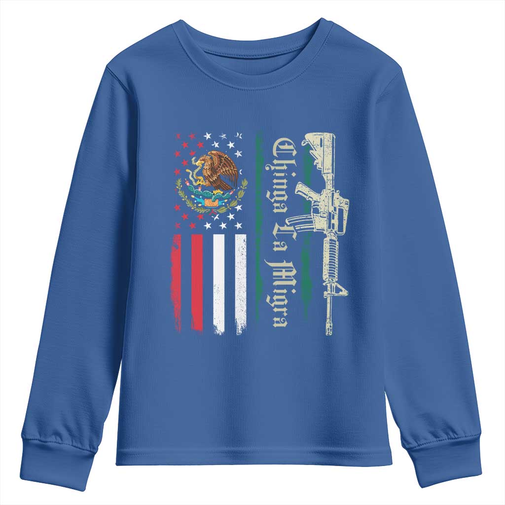 Funny Chinga La Migra Youth Sweatshirt Gun Vintage Mexican Flag TS11 Royal Blue Print Your Wear