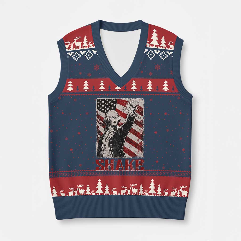 Shake And Bake George Washington 4th of July Couple Matching V-Neck Knit Sweater Vest