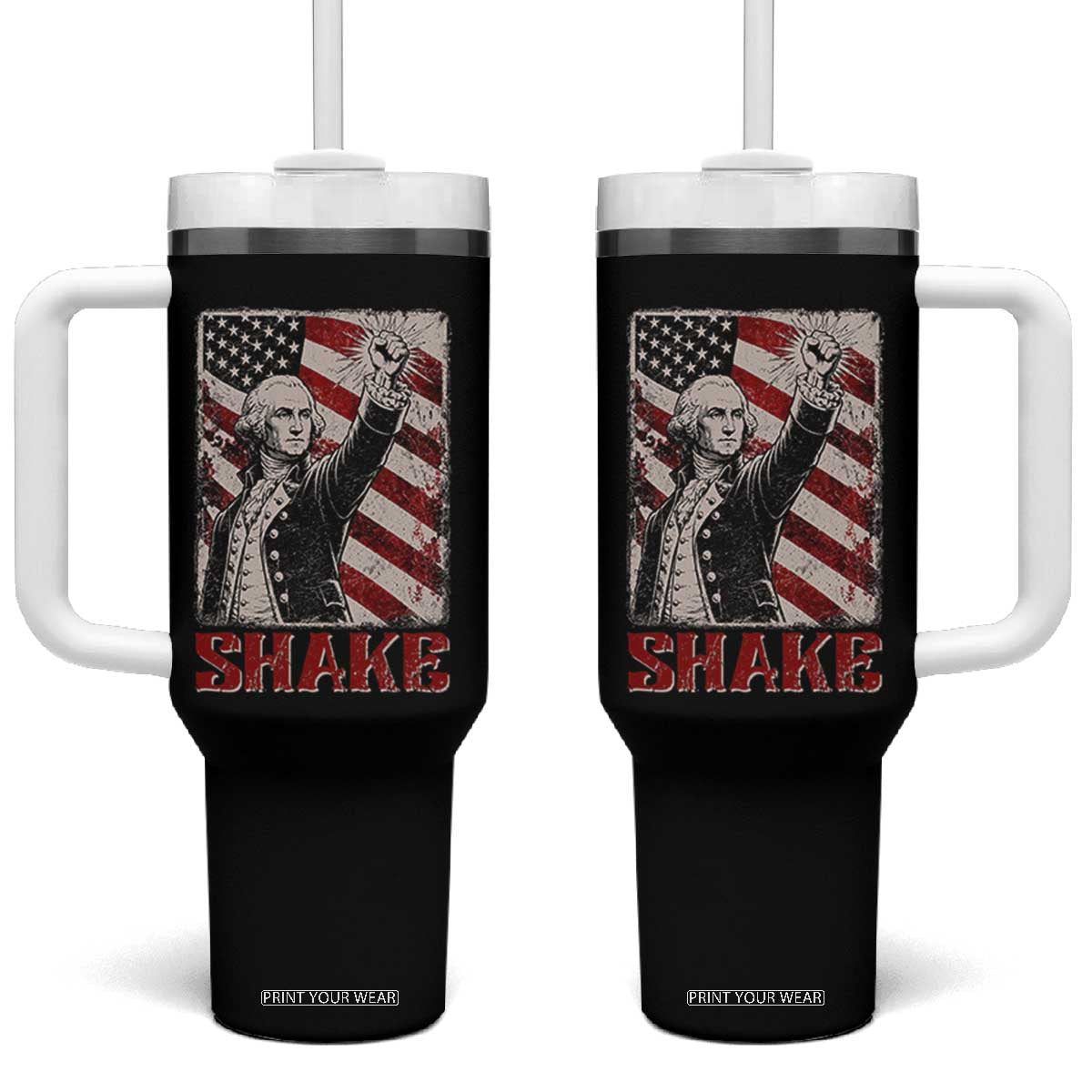Shake And Bake George Washington 4th of July Couple Matching Tumbler With Handle