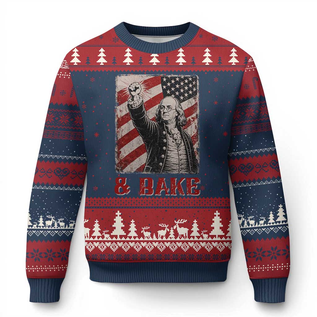 Shake And Bake Benjamin Franklin 4th of July Couple Matching Ugly Christmas Sweater