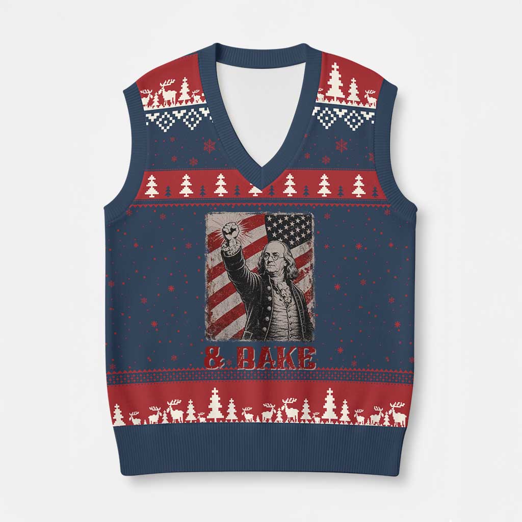 Shake And Bake Benjamin Franklin 4th of July Couple Matching V-Neck Knit Sweater Vest
