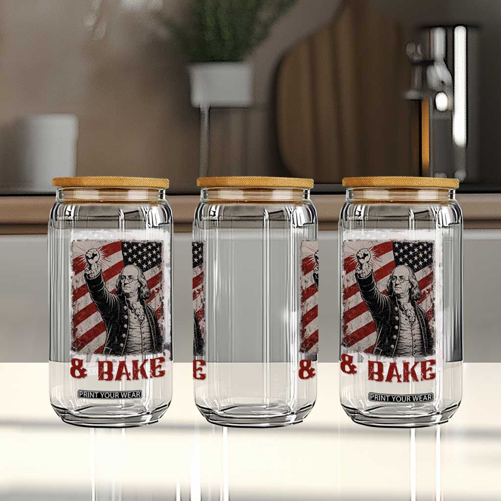 Shake And Bake Benjamin Franklin 4th of July Couple Matching Glass Can