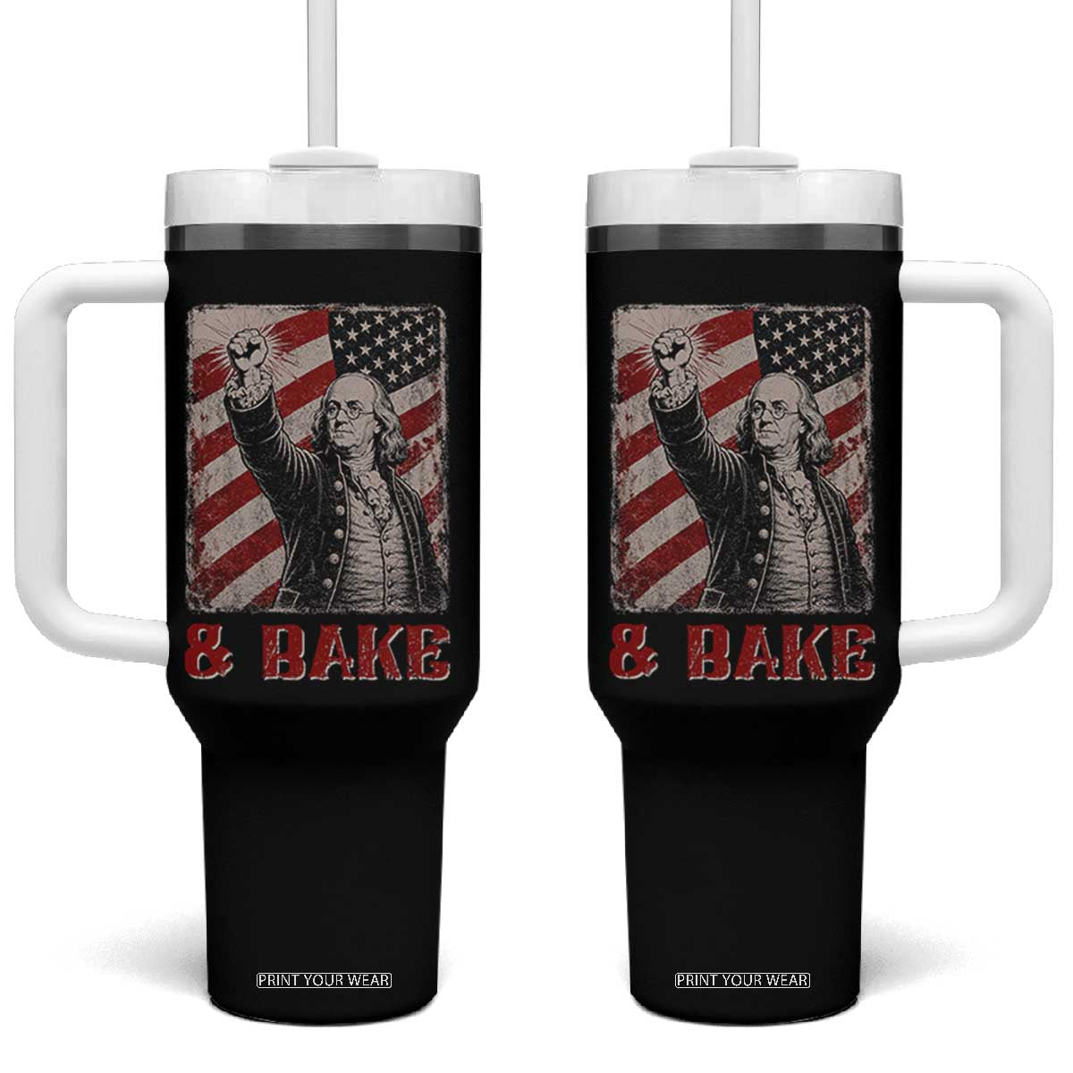 Shake And Bake Benjamin Franklin 4th of July Couple Matching Tumbler With Handle TS11 One Size: 40 oz Black Print Your Wear