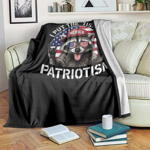 I Put The Tism In Patriotism Throw Blanket Patriotic Raccoon 4th of July
