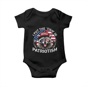 I Put The Tism In Patriotism Baby Onesie Patriotic Raccoon 4th of July