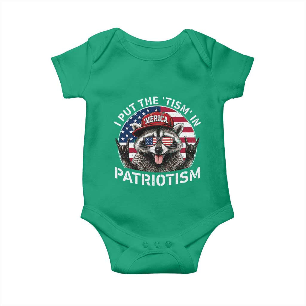 I Put The Tism In Patriotism Baby Onesie Patriotic Raccoon 4th of July