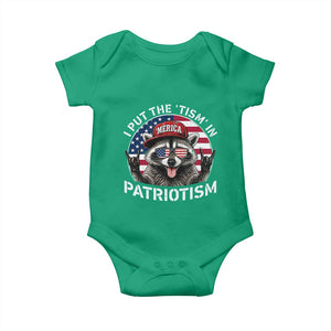 I Put The Tism In Patriotism Baby Onesie Patriotic Raccoon 4th of July
