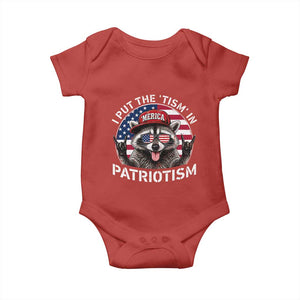 I Put The Tism In Patriotism Baby Onesie Patriotic Raccoon 4th of July
