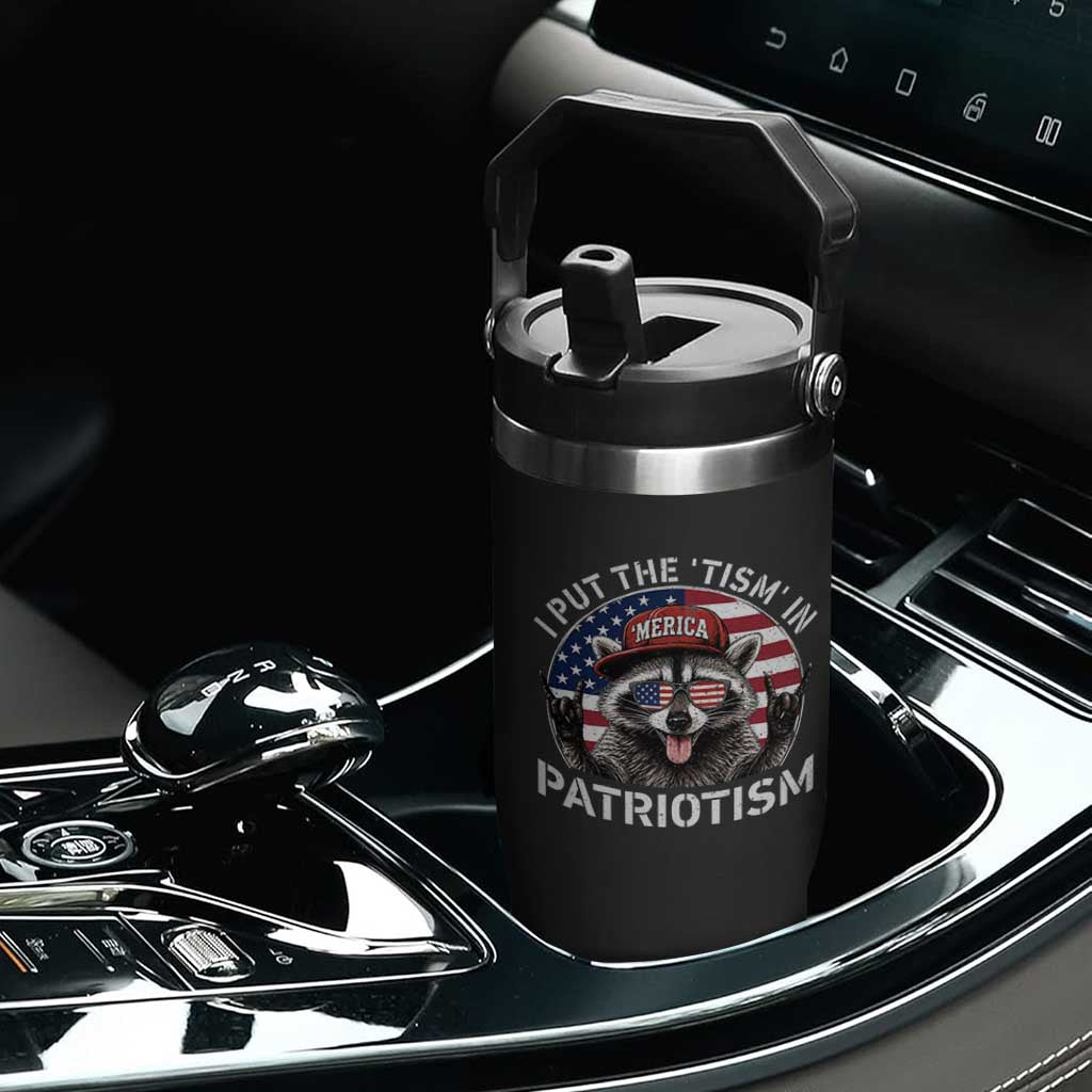 I Put The Tism In Patriotism Flip Straw Tumbler Patriotic Raccoon 4th of July