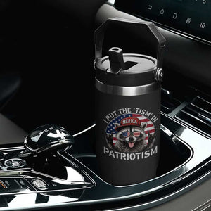I Put The Tism In Patriotism Flip Straw Tumbler Patriotic Raccoon 4th of July