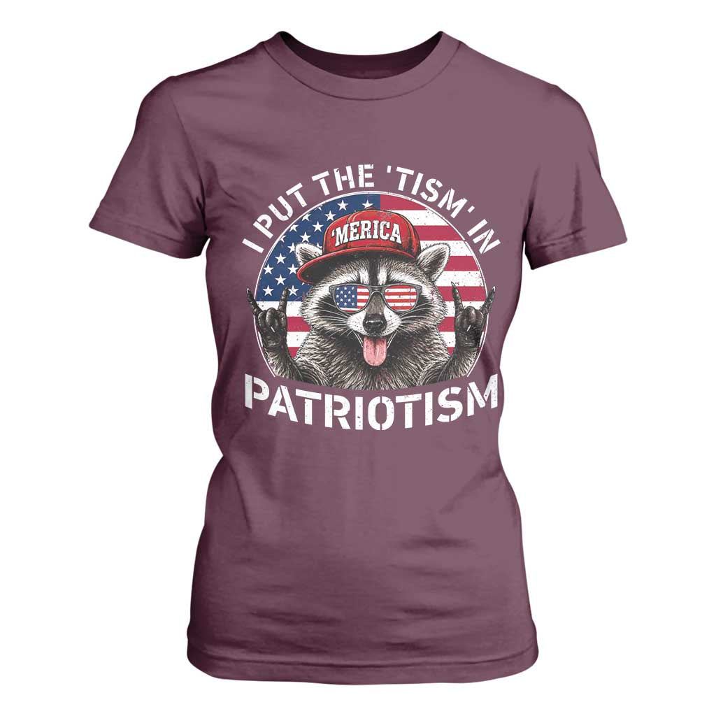 I Put The Tism In Patriotism T Shirt For Women Patriotic Raccoon 4th of July