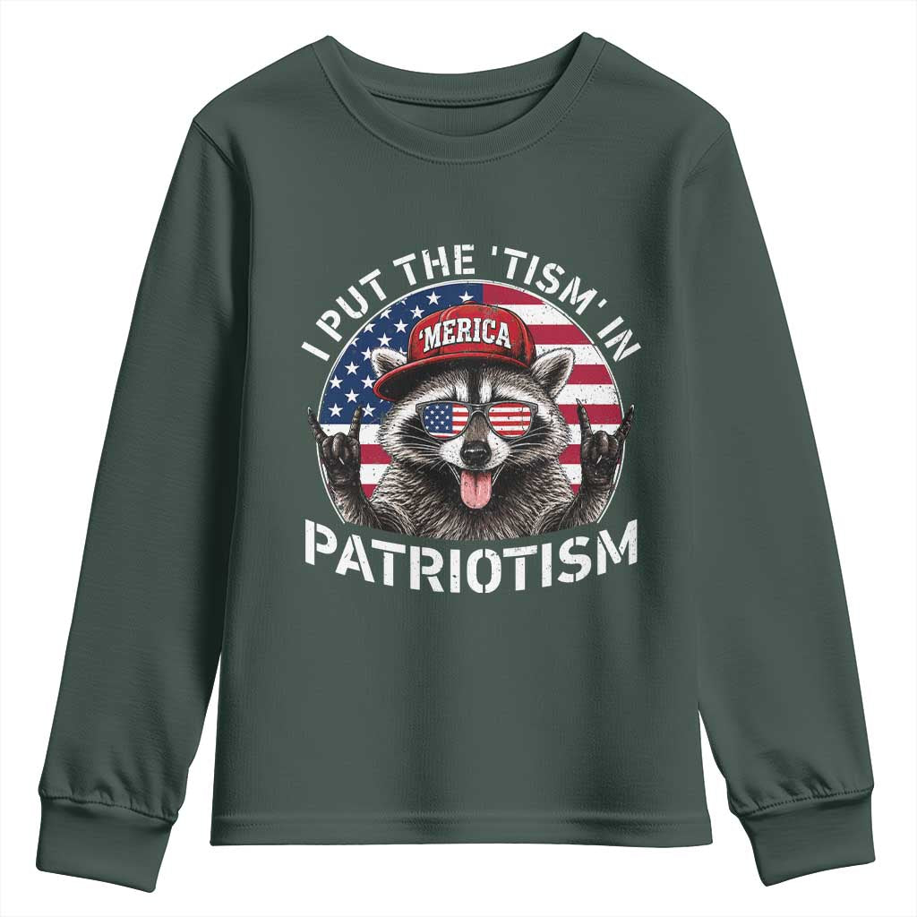 I Put The Tism In Patriotism Youth Sweatshirt Patriotic Raccoon 4th of July