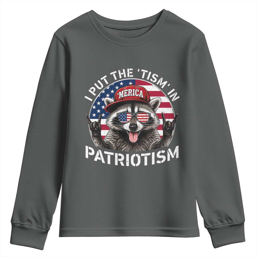 I Put The Tism In Patriotism Youth Sweatshirt Patriotic Raccoon 4th of July