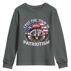 I Put The Tism In Patriotism Youth Sweatshirt Patriotic Raccoon 4th of July