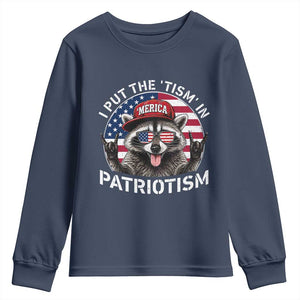 I Put The Tism In Patriotism Youth Sweatshirt Patriotic Raccoon 4th of July