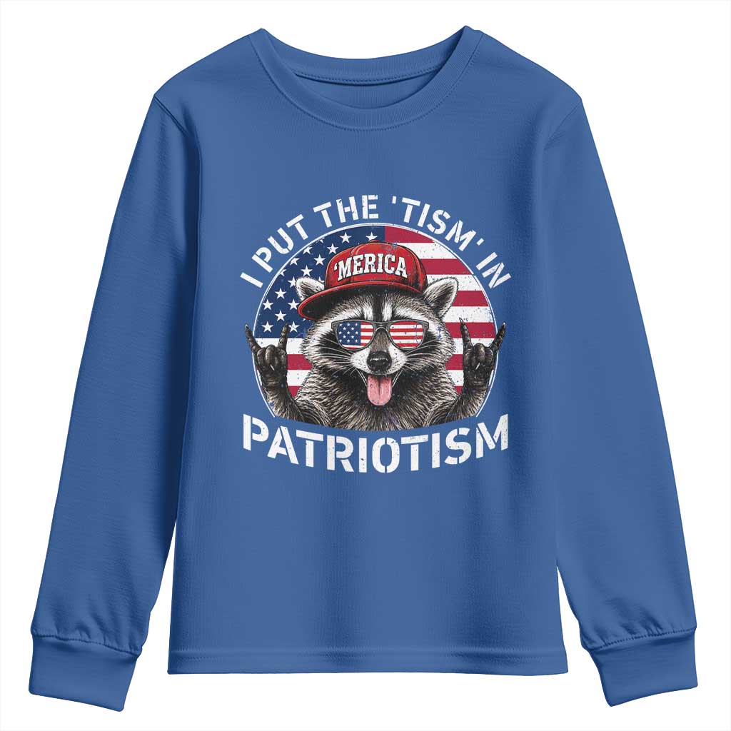 I Put The Tism In Patriotism Youth Sweatshirt Patriotic Raccoon 4th of July
