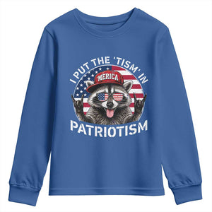 I Put The Tism In Patriotism Youth Sweatshirt Patriotic Raccoon 4th of July