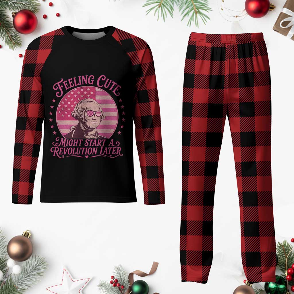 Feeling Cute Might Start A Revolution Later Plaid Pajama Set George Washington 4th of July