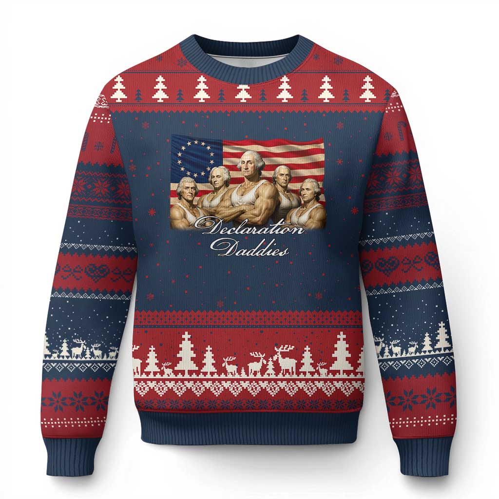 Declaration Daddies Funny 4th of July Founding Fathers Ugly Christmas Sweater Vintage Betsy Ross Flag