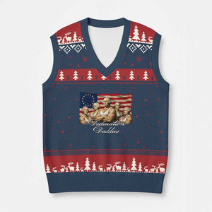Declaration Daddies Funny 4th of July Founding Fathers V-Neck Knit Sweater Vest Vintage Betsy Ross Flag