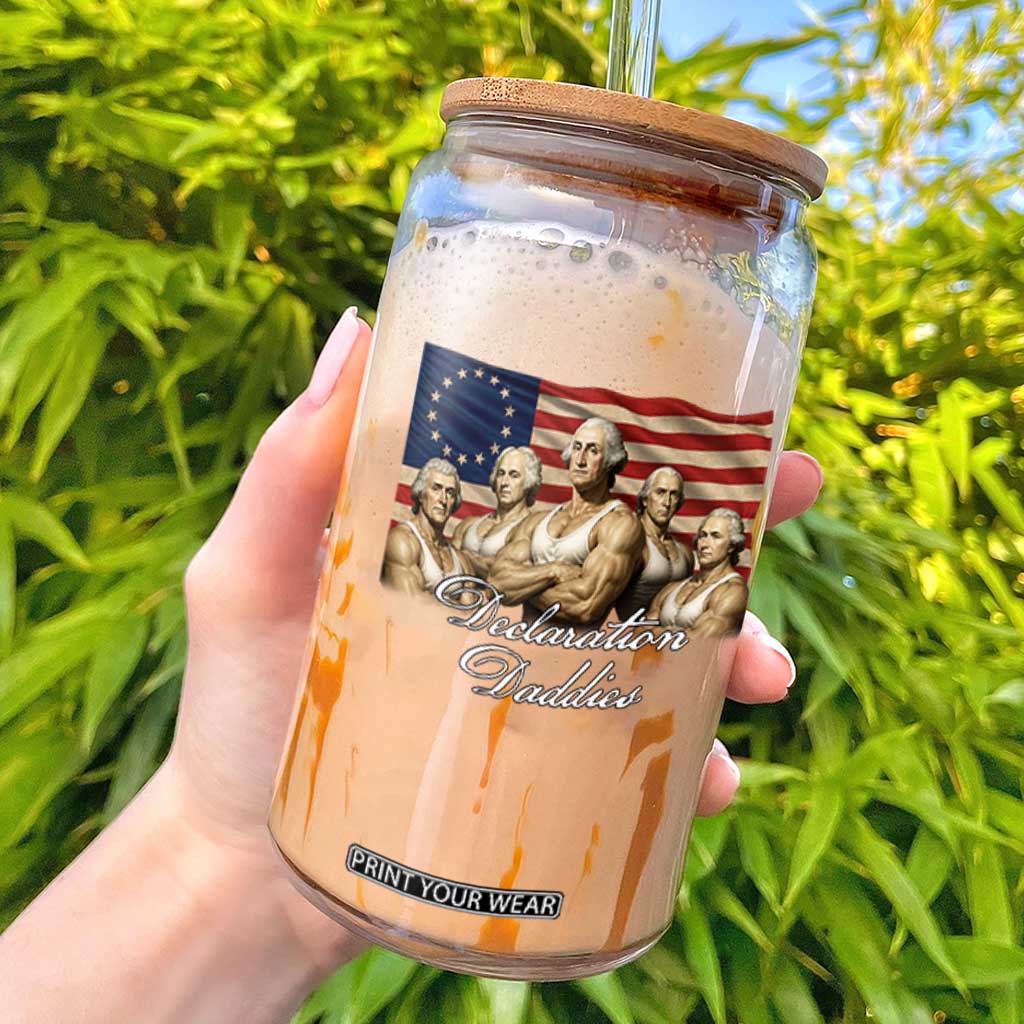 Declaration Daddies Funny 4th of July Founding Fathers Glass Can Vintage Betsy Ross Flag