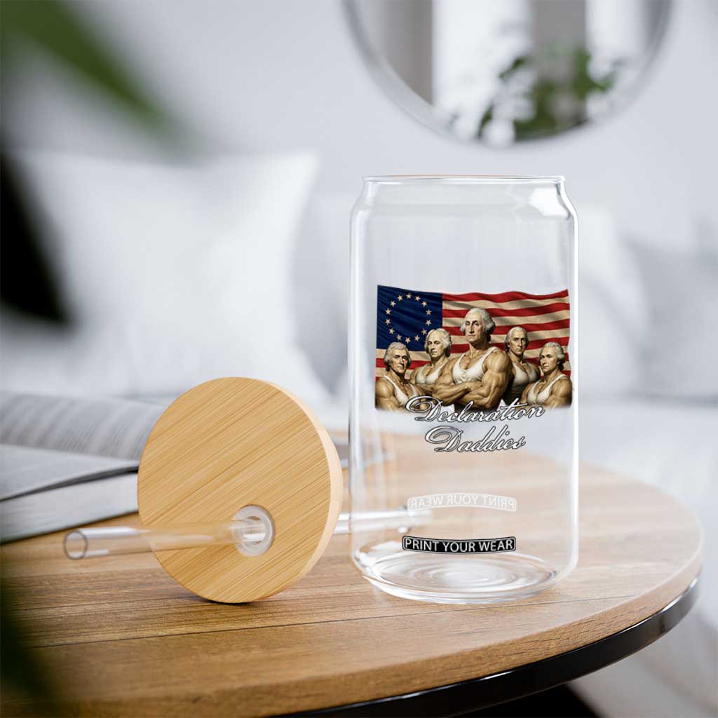 Declaration Daddies Funny 4th of July Founding Fathers Glass Can Vintage Betsy Ross Flag