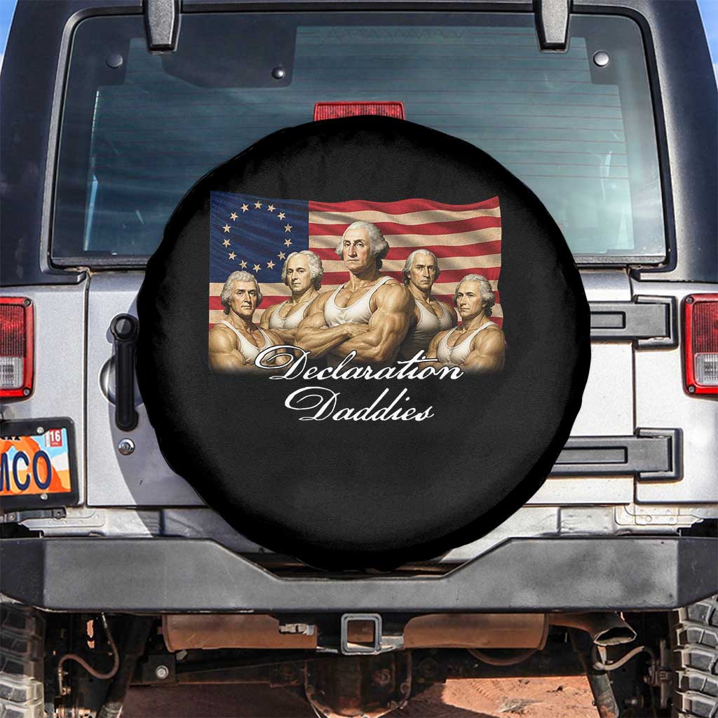 Declaration Daddies Funny 4th of July Founding Fathers Spare Tire Cover Vintage Betsy Ross Flag