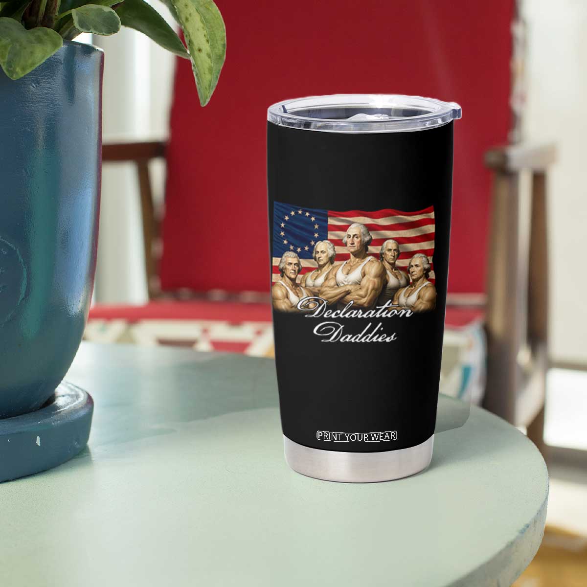 Declaration Daddies Funny 4th of July Founding Fathers Tumbler Cup Vintage Betsy Ross Flag