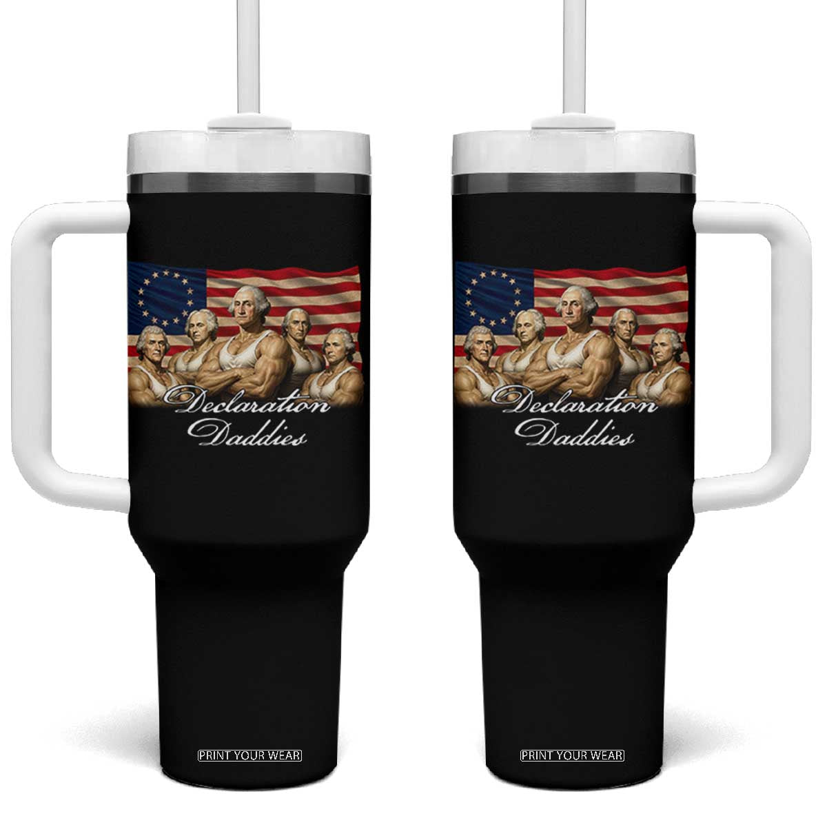 Declaration Daddies Funny 4th of July Founding Fathers Tumbler With Handle Vintage Betsy Ross Flag