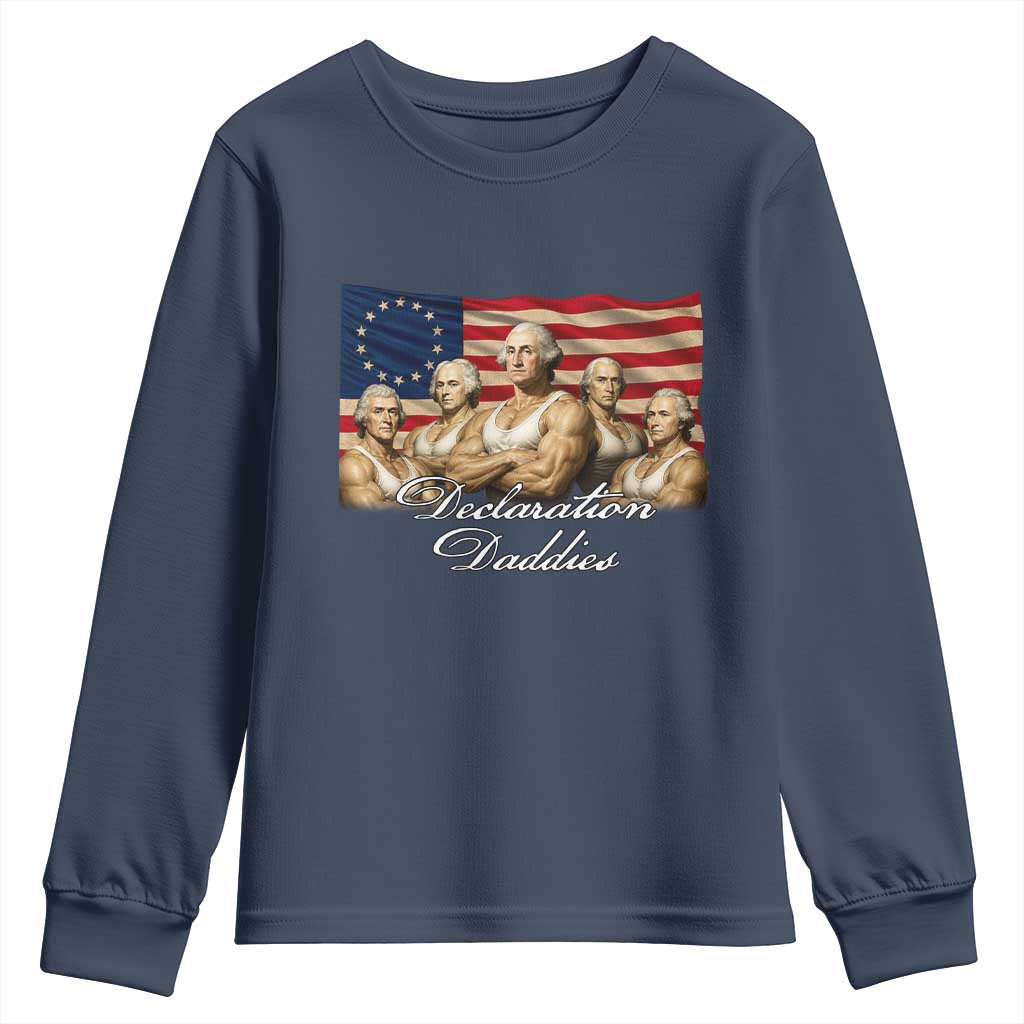 Declaration Daddies Funny 4th of July Founding Fathers Youth Sweatshirt Vintage Betsy Ross Flag
