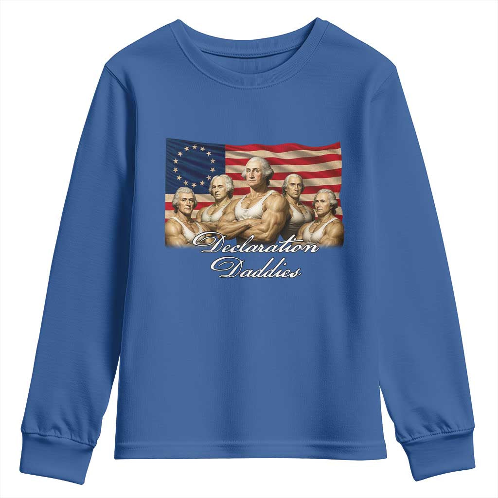 Declaration Daddies Funny 4th of July Founding Fathers Youth Sweatshirt Vintage Betsy Ross Flag