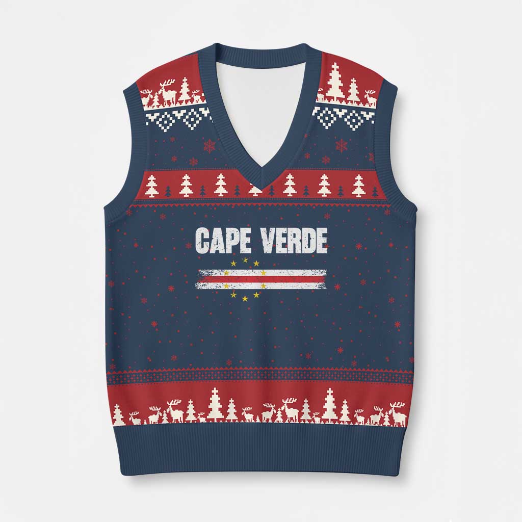 Cape Verde Pride Vintage Cape Verdean Flag 10 Stars V-Neck Knit Sweater Vest